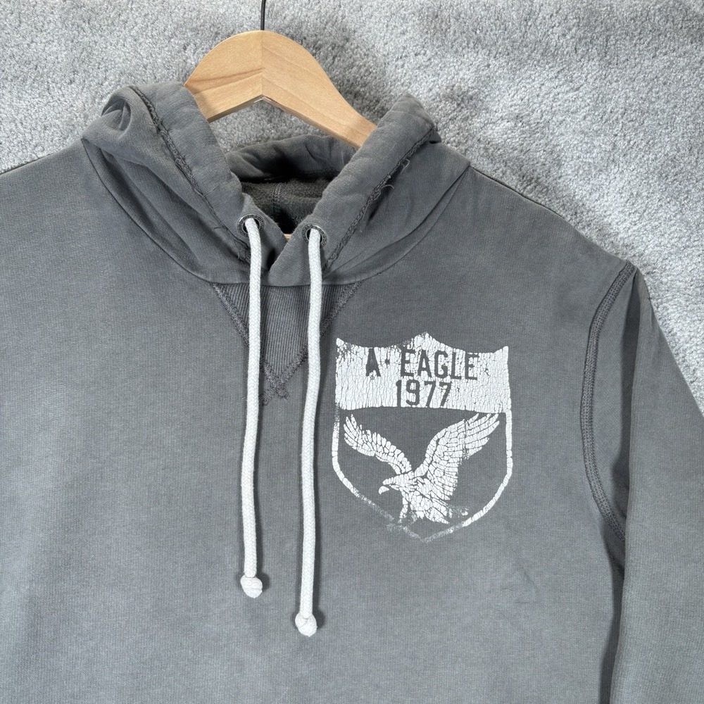 American Eagle Hoodie Sweatshirt Mens L Gray Fleece Graphic Vintage Fit Y2K